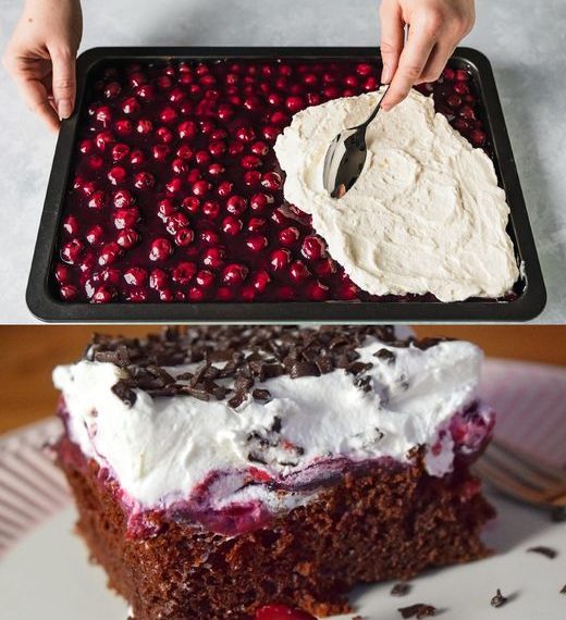 Schwarzwälder Puddingkuchen vom Blech mit 2 Gläser Sauerkirschen 