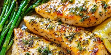 Zitronen-Dill-Butter-Knoblauch-Hähnchen und Spargel