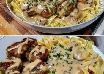 Nudeln mit Pilzsoße und Hackbällchen