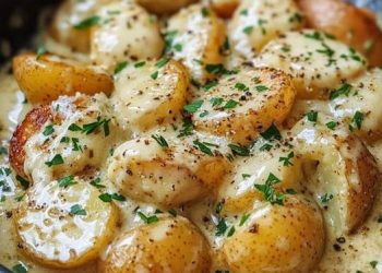 Kartoffeln in cremiger Knoblauchsoße backe ich 2x die Woche