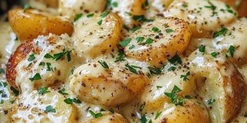 Kartoffeln in cremiger Knoblauchsoße backe ich 2x die Woche