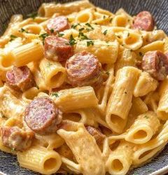 Wurst-Nudel-Pfanne mit Käse