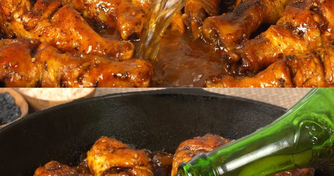 Gebratene Hähnchenschenkel mit Bier (wie gut sie aussehen und wie appetitlich)