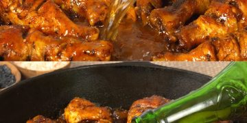 Gebratene Hähnchenschenkel mit Bier (wie gut sie aussehen und wie appetitlich)