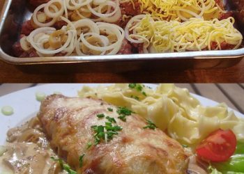 Sahneschnitzel mit Mett und Käse, megalecker