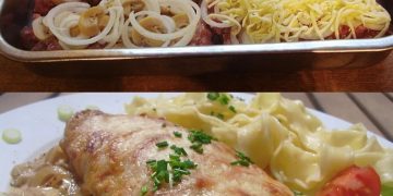 Sahneschnitzel mit Mett und Käse, megalecker