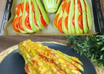 Gebackener Zucchini-Tomaten-Fächerauflauf