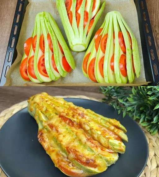 Gebackener Zucchini-Tomaten-Fächerauflauf