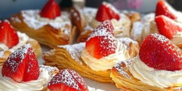 Erdbeerkissen aus Blätterteig mit 500 g Erdbeeren & Mandeln