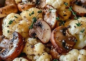 Blumenkohl Champignons Pfanne mit Knoblauch in 15 Minuten