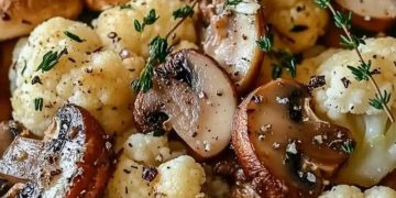 Blumenkohl Champignons Pfanne mit Knoblauch in 15 Minuten