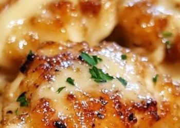 Knoblauchbutter-Hähnchenstücke mit cremiger Parmesan-Pasta