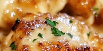 Knoblauchbutter-Hähnchenstücke mit cremiger Parmesan-Pasta