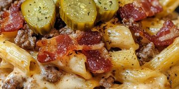 Cheeseburger Alfredo Pasta mit Truthahnspeck 
