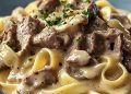 Cremige Nudeln mit Rindfleisch 