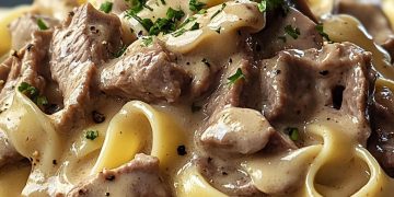 Cremige Nudeln mit Rindfleisch 