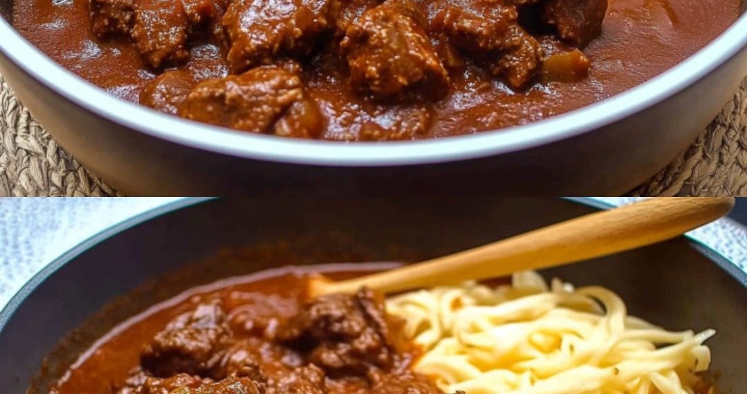 Ungarisches Gulasch mit Zwiebeln und Paprika 