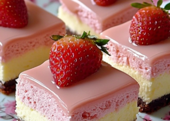 Käsekuchen mit weißer Schokolade und Erdbeermousse 