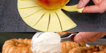 Nehmen Sie 1 Apfel, 400 g Blätterteig und bereiten Sie dieses Dessert in wenigen Minuten!