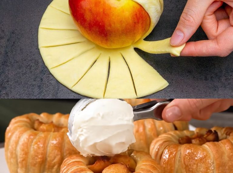Nehmen Sie 1 Apfel, 400 g Blätterteig und bereiten Sie dieses Dessert in wenigen Minuten!