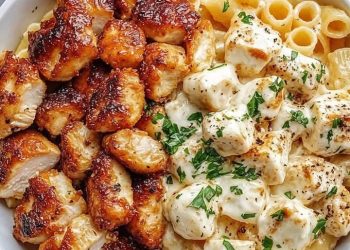 Knoblauchbutter-Hähnchenbissen mit Parmesan-Pasta