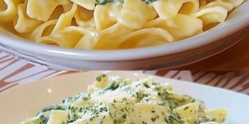 Schmeckt der ganzen Familie, Nudeln in Spinat Frischkäse Soße