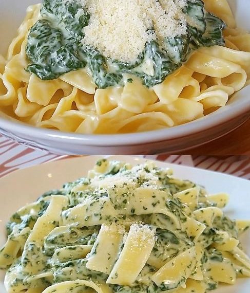 Schmeckt der ganzen Familie, Nudeln in Spinat Frischkäse Soße