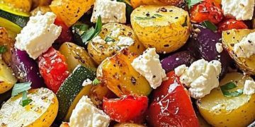 Knusprige Feta-Kartoffeln mit Ofengemüse
