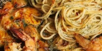 Spaghetti mit Knoblauch-Garnelen, der Hit gerade jetzt SUPER lecker