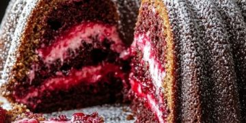 Schoko Gugelhupf mit 120 g Himbeeren, blitzschnell zubereitet!